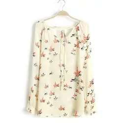 Мода 2018 женская шифоновая блузка топы летние v-образный вырез с длинным рукавом Печатный Повседневный Свободная Женская рубашка Blusas одежда