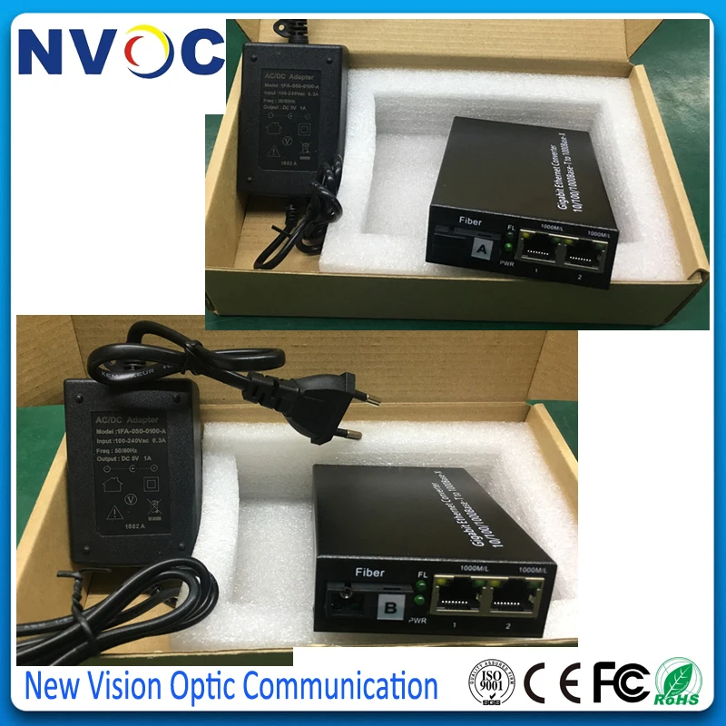 1 1000 м волокно + 2 10/100/1000 RJ45 волоконно оптический преобразователь 20 км Ethernet