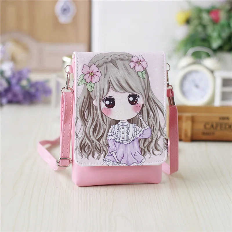 لطيف فتاة أزياء بو الكرتون السفر حقيبة حقائب كتف الهاتف المحمول حقيبة التخزين النساء محفظة نسائية للعملات المعدنية الطفل Crossbody حقيبة هدية