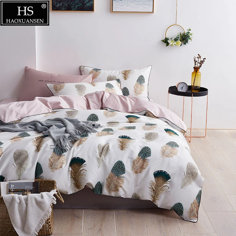 

HS Use lmported high-end suit fabric Egyptia cotton Tropical plant printing 4Pcs Bed sets bedding set bayi Comforter set
