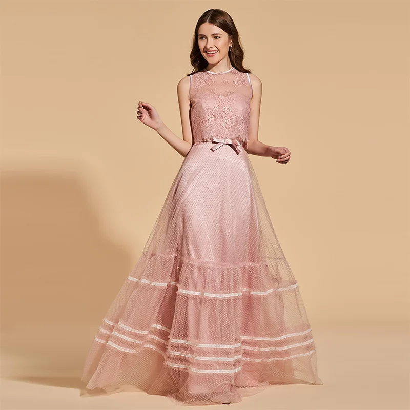 

Tanpell lace prom dresses sweet scoop neck sleeveless floor length a line dress women wedding party plus custom formal prom gown
