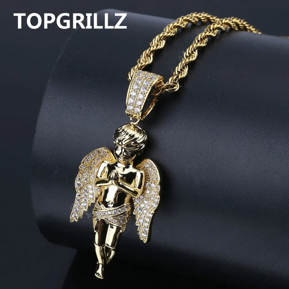 TOPGRILLZ хип-хоп, мужское, женское ожерелье, позолоченное, покрытое льдом, микро проложенный CZ камень, подвеска ангела, ожерелье, s love'sblession, подарки