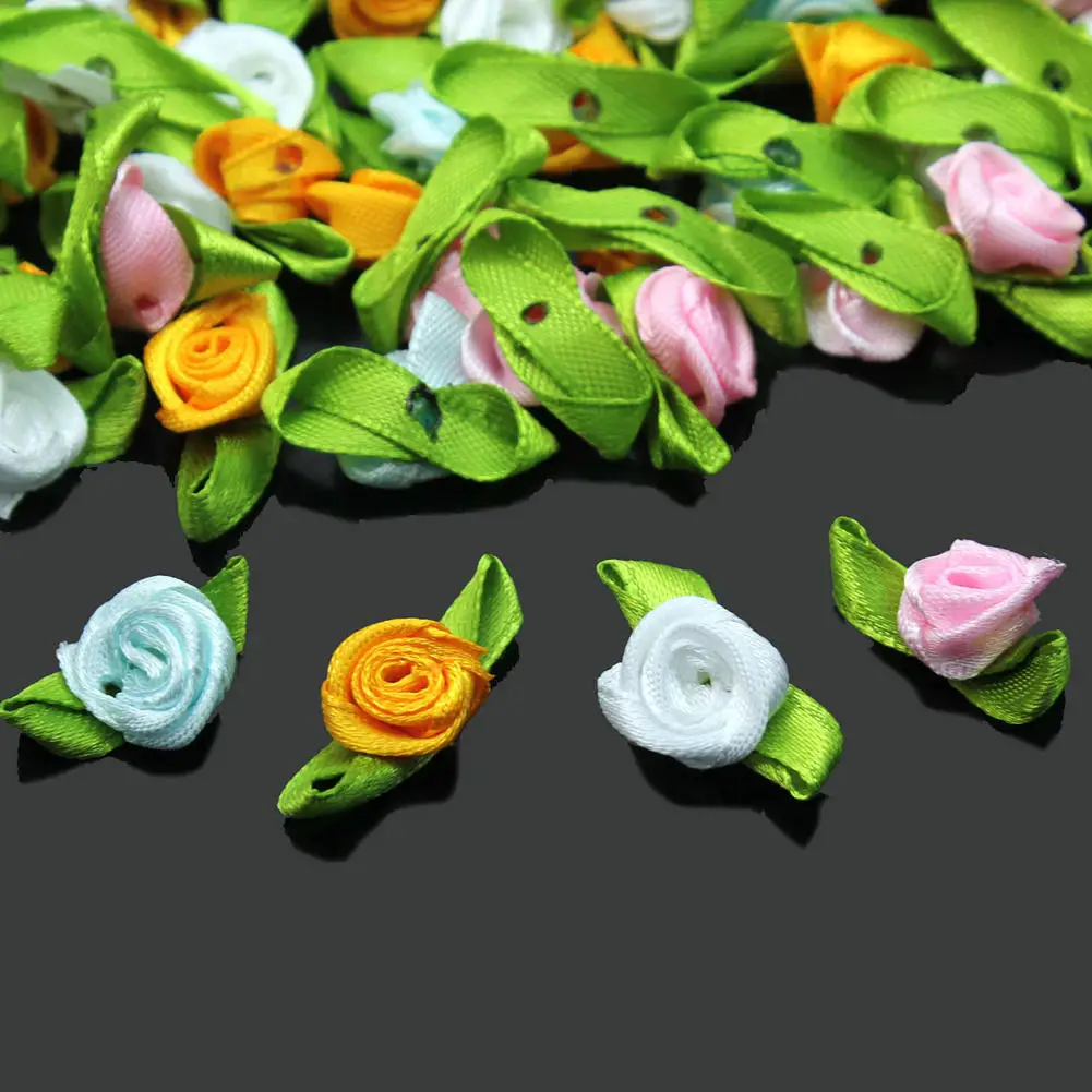 100x13 мм Маленькая атласная мини-Лента Цветы Роза Свадебная вечеринка Декор швейная Аппликация DIY ручной работы аксессуары для волос