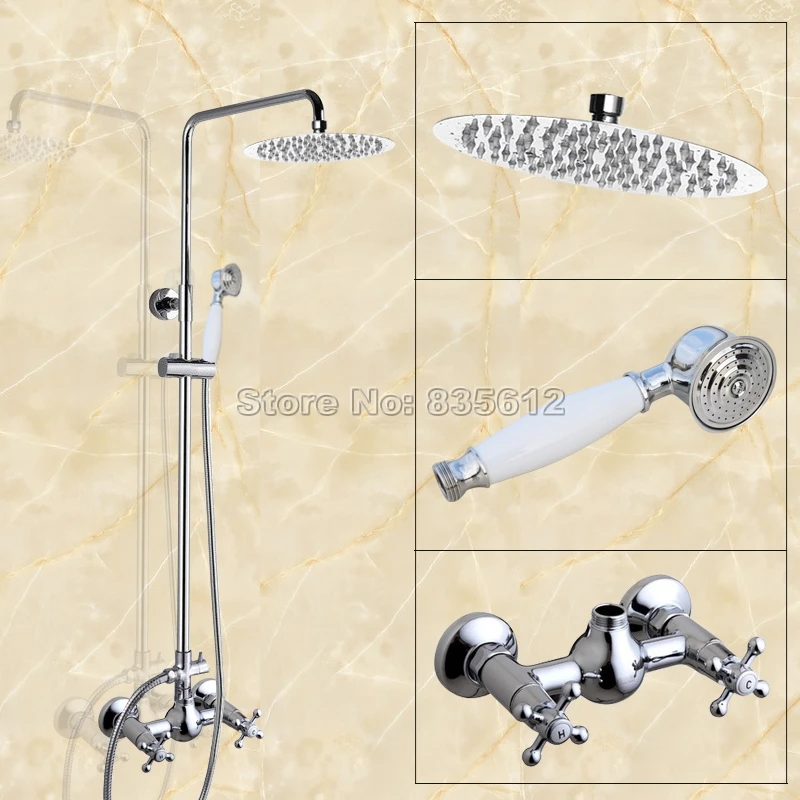 Polished Chrome Finish 8 inch Rainfall Shower Faucet Set Bathroom Dual