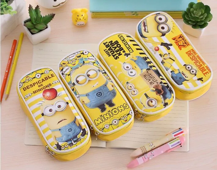 

Cute minion pu Pencil Case Big capacity zipper Leather pencil bag Storage Organizer Bag for kids gift School Supply Escolar