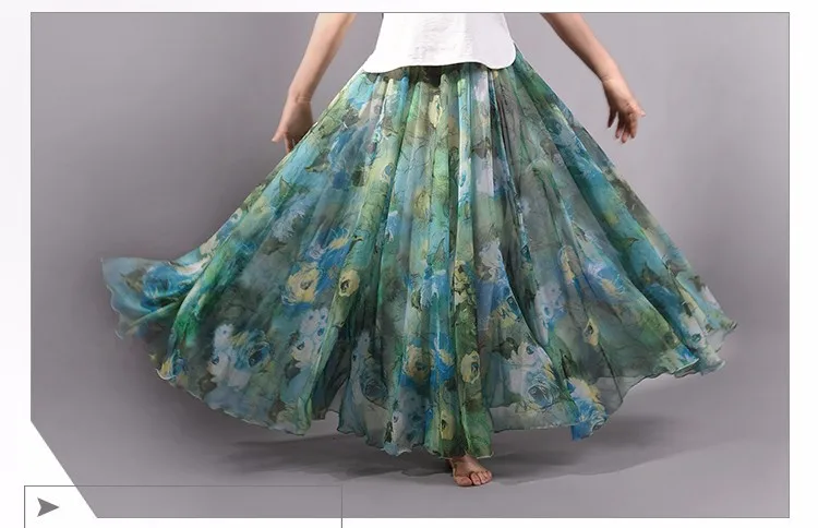 Юбки летние Элегантная женская макси юбка с эластичным поясом и цветочным принтом из шифона юбка длинная