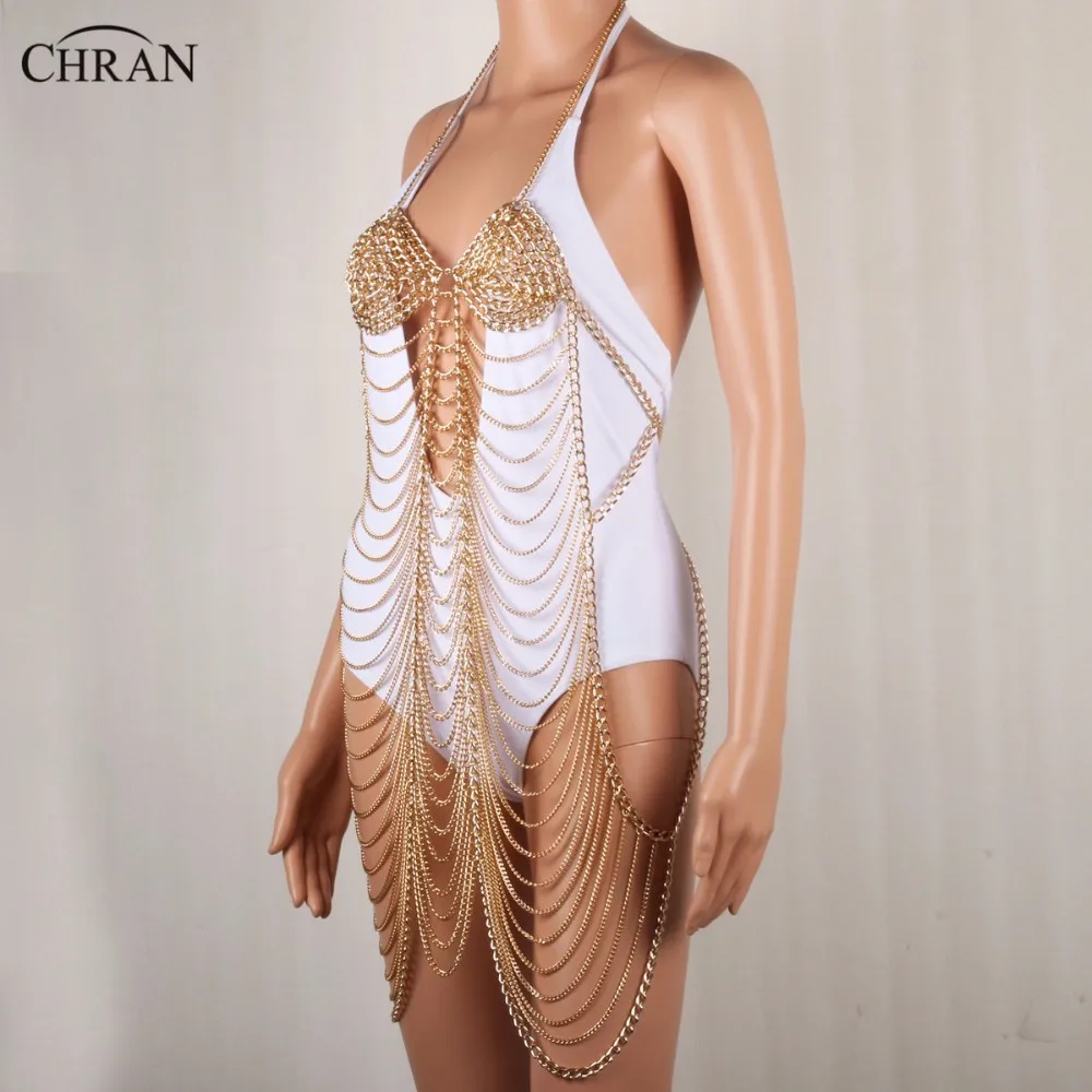Chran серебряный цвет сексуальные женщины жгут полный тело цепь живота талии мода костюм цепь бюстгальтер платье Бикини ювелирные изделия тела CRBJ803