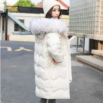 

Warm Hooded Fur Collar Cotton Medium Long Parka Plus Size Women 2018 Winter Thicken Coat Jacket Oversized Female Snow Outerwear