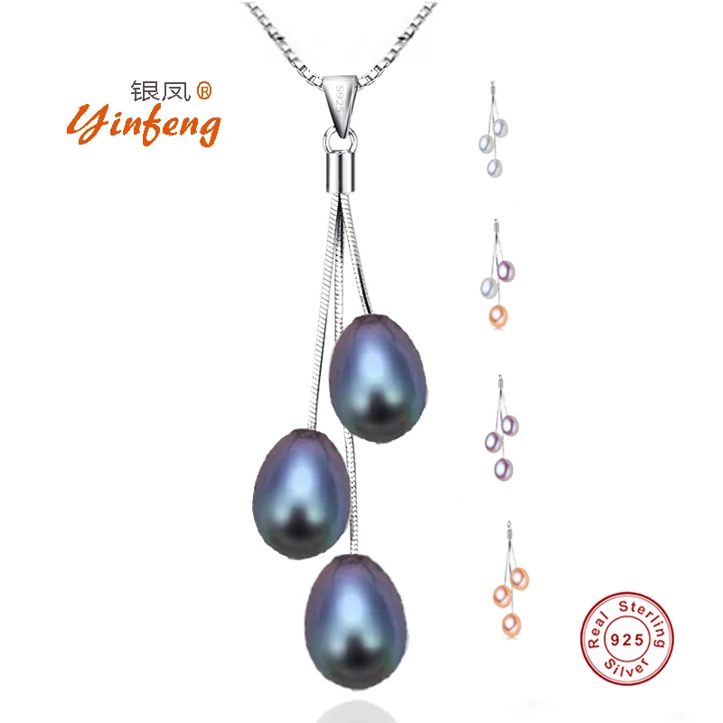 

[MeiBaPJ]Hot Sale Collier 100% Genuine 925 Sterling Silver Pendant Necklace Multi-color Freshwater Pearl Jewelry 8-9mm Pendants