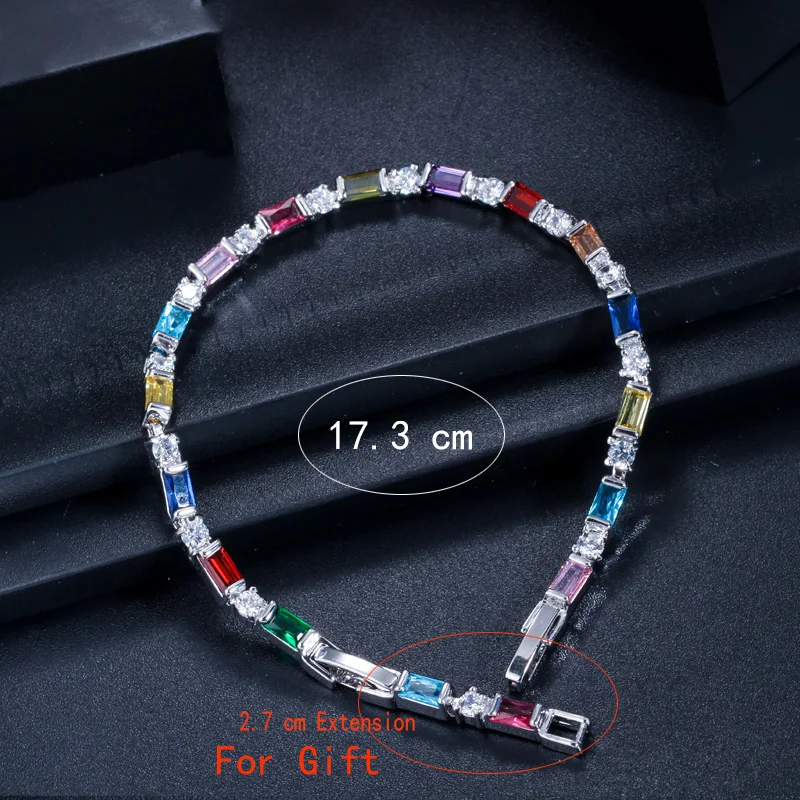 Pera Romantic Bridal Wedding Charm Bracelet Purple And White Big Square Shape Cubic Zirconia For Women Party Jewelry Gift B060