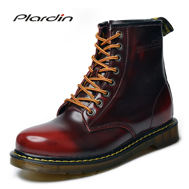 Plardin font b Men b font Genuine Leather Boots Winter Snow Boots Fashion Platform Carved Oxford