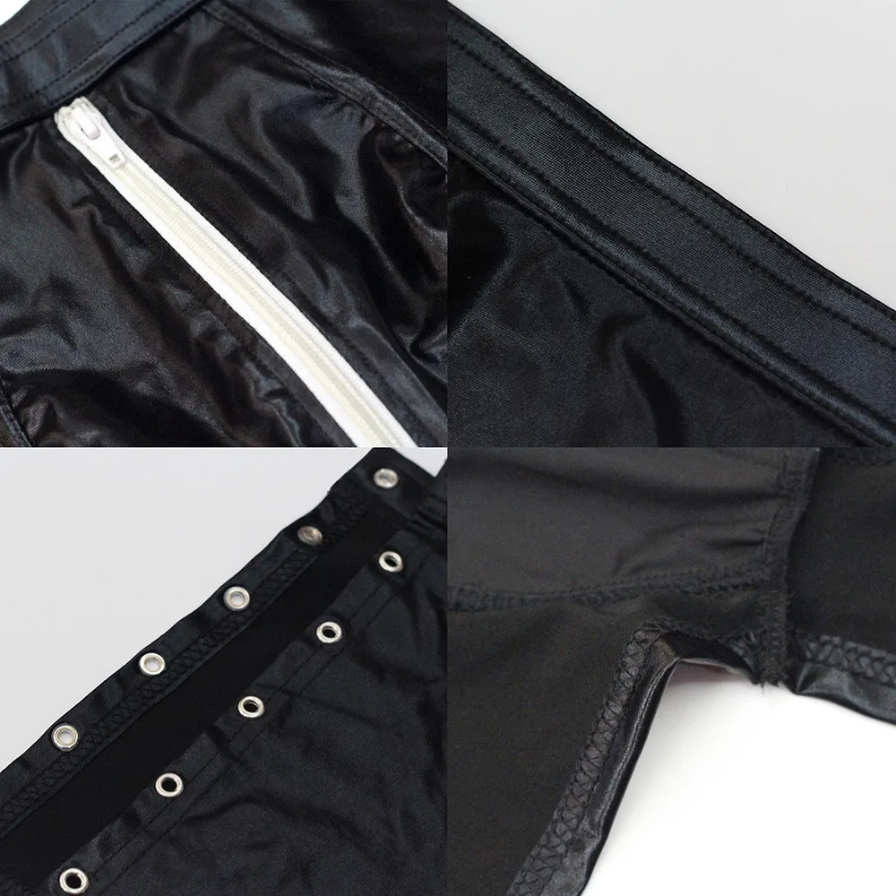 7 sexy-men-leather-lace up-wetlook-lingerie-pvc shorts-clubwear-underwear
