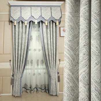 

Custom curtains simple modern fabric high-class chenille European thick striped cloth blackout curtain tulle valance drapes N434