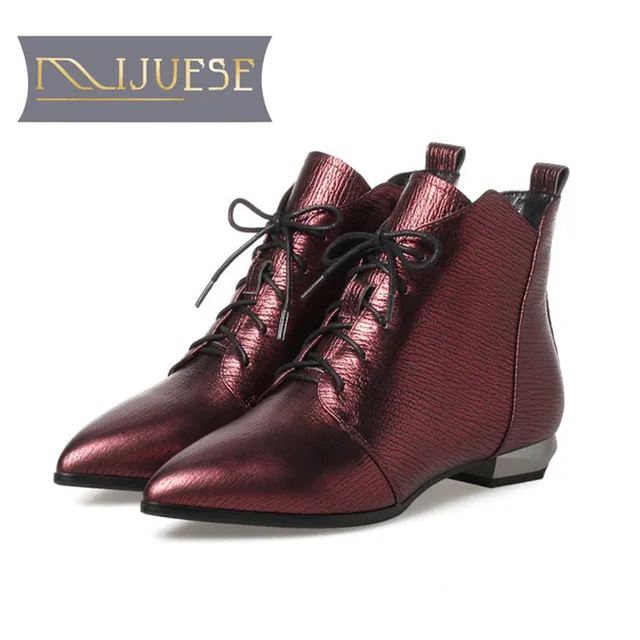 Best Price MLJUESE 2019 women ankle boots cow leather goth boots pointed toe autumn spring low heel fenty beauty be martin boots size 34-43