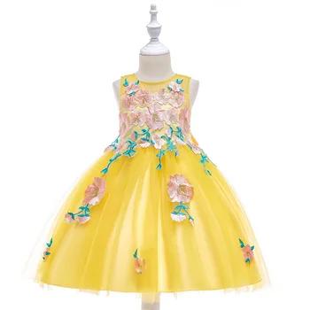 

2018 New Baby Girls Floral embroidery Mesh Lace Tutu Sleeveless Dresses Princess Kids Cosplay Flower Party Dress Size 3-10T