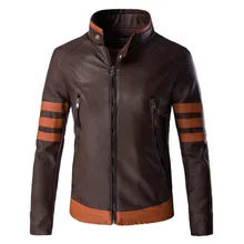 Новое поступление мужские Slim Fit Стенд воротник на молнии контрастного цвета в стиле пэчворк искусственная кожа PU мотоцикла Куртки