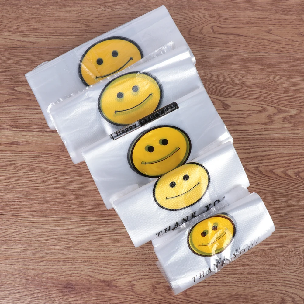 

50PCS/pack Carry Out Bags Retail Supermarket Grocery Shop Plastic With Handle Food Packaging Supermarket Shopping Bags