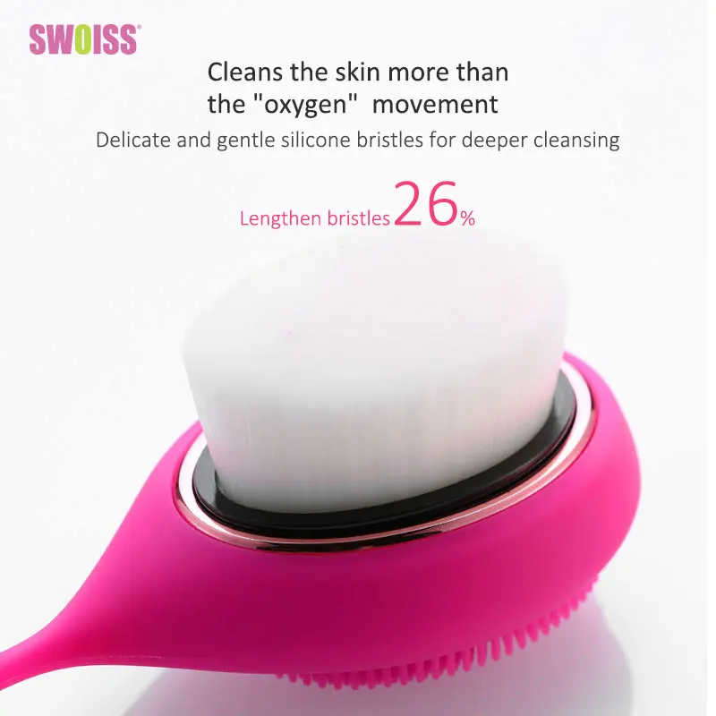 

SWOISS Double Side Silicone Facial Cleanser Brush Portable Electric Facial Exfoliator Cleanser Skin Cleansing Massager Tool