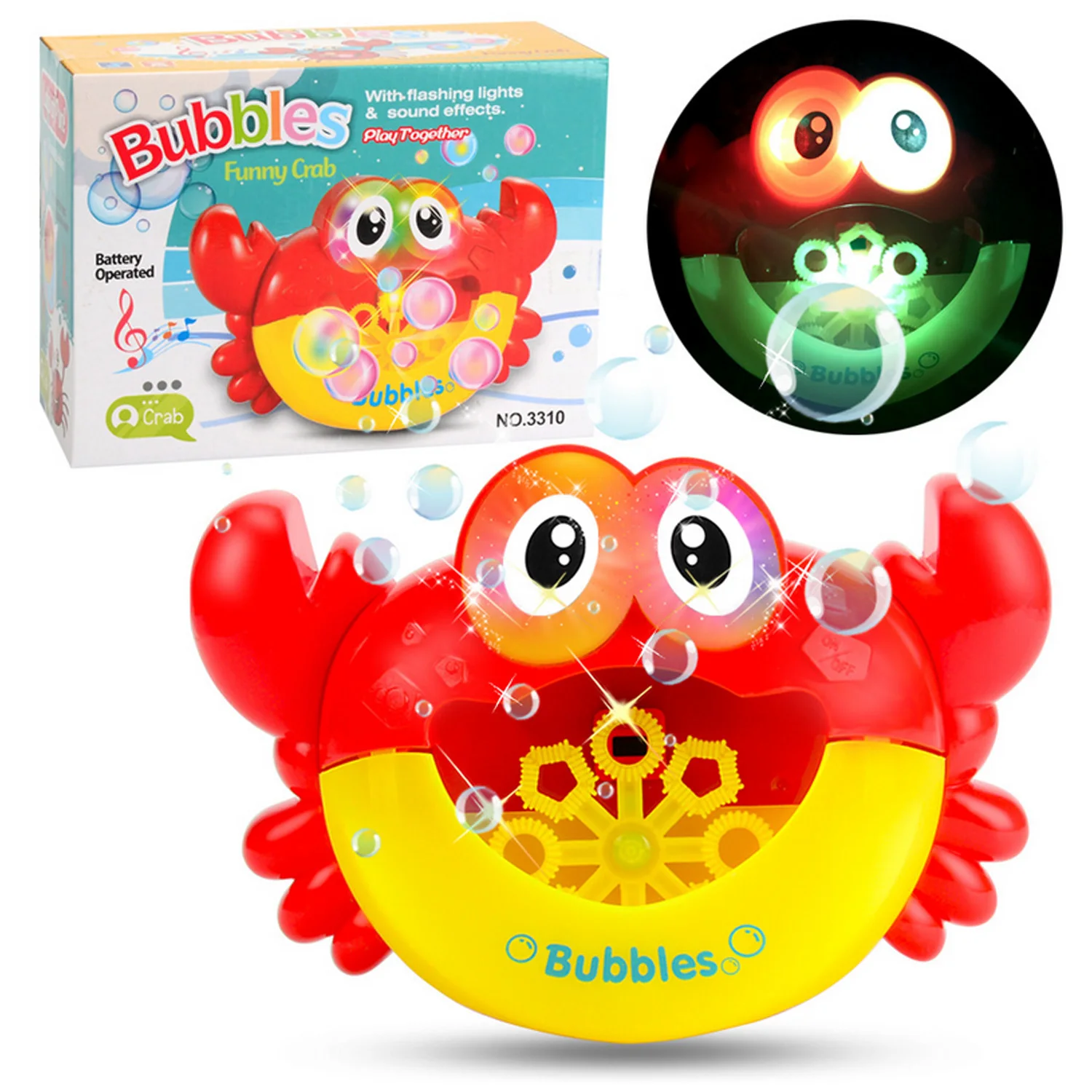 

Baby Bath Toys Funny Cute Crab Bubble Blower Maker Machine Bathtub Shower Bath Soap Toy with Light Music Sound for Children Kids