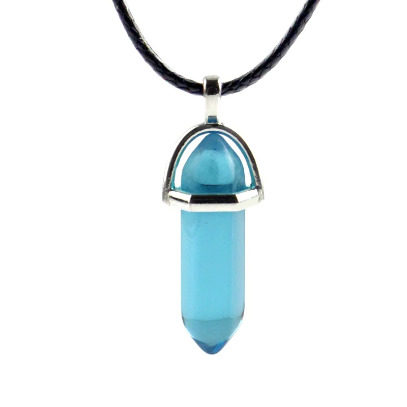 Шестиугольная колонна натуральный кристалл бирюза оптальный стеклянный каменный кулон ожерелье кожаные цепи колье ожерелье для женщин подарок