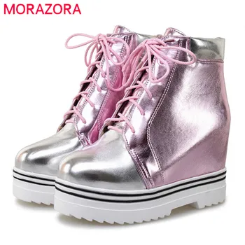 

MORAZORA 2020 new style ankle boots for women mixed colors autumn winter boots lace up fashion platform boots casual lady shoes