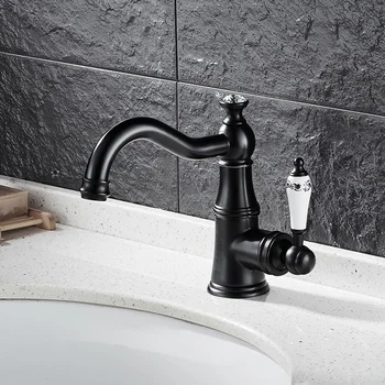 

Antique Swivel Kitchen Faucets Brass Brushed Black Diamond Bathroom Faucet Blue White Porcelain Single Handle Sink Taps Hot Cold