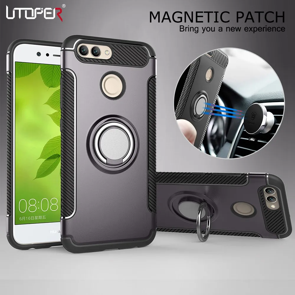

UTOPER Case For Huawei Nova 2 2 Plus Case Fundas soft silicone Hard PC Magnetic Ring armor Smartphone Cover For Nova2 2Plus Case