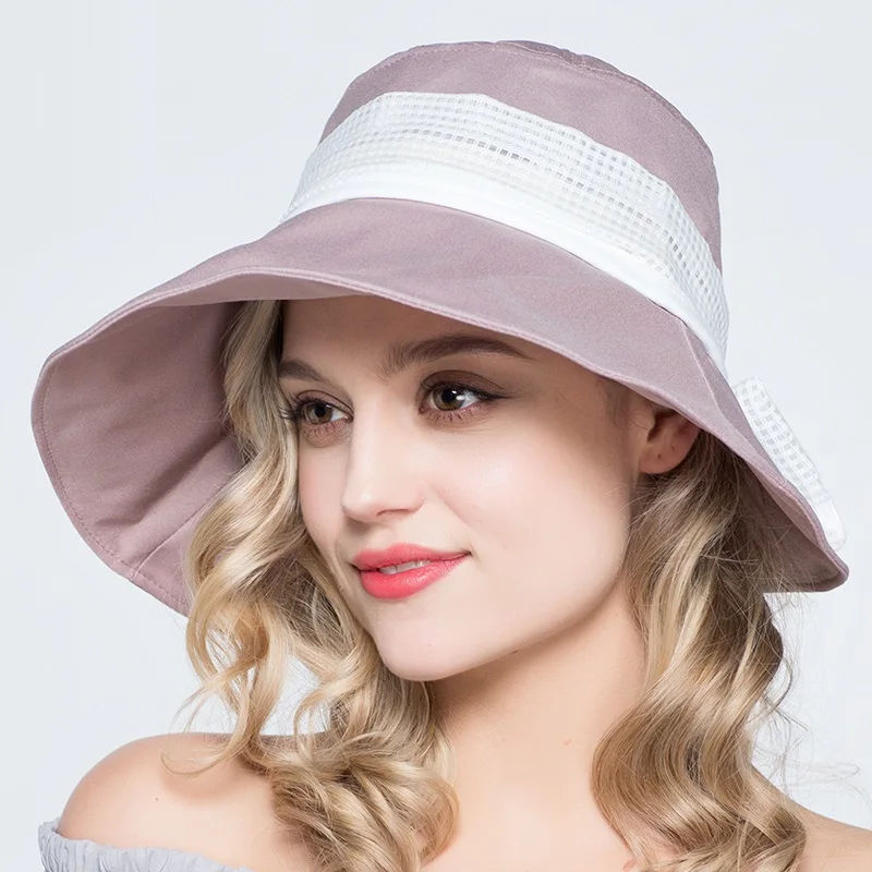 New Feather Bow Hat Female Cotton Sun Hat UV Sunscreen Beach Sun Cap