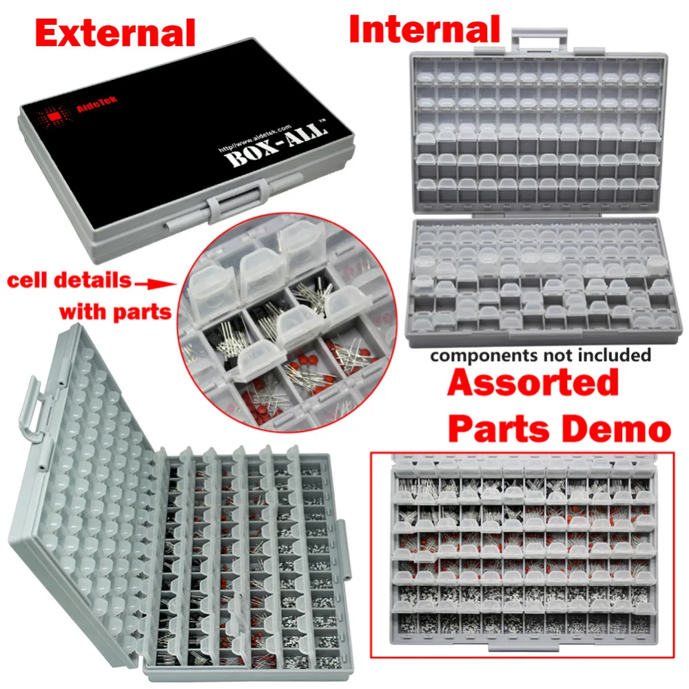 AideTek BOXALL de plástico de la caja de herramientas de montaje SMD SMT 1206, 0805, 0603, 0402 componentes electrónica cuentas de almacenamiento de los casos y los organizadores 2 BOXALL