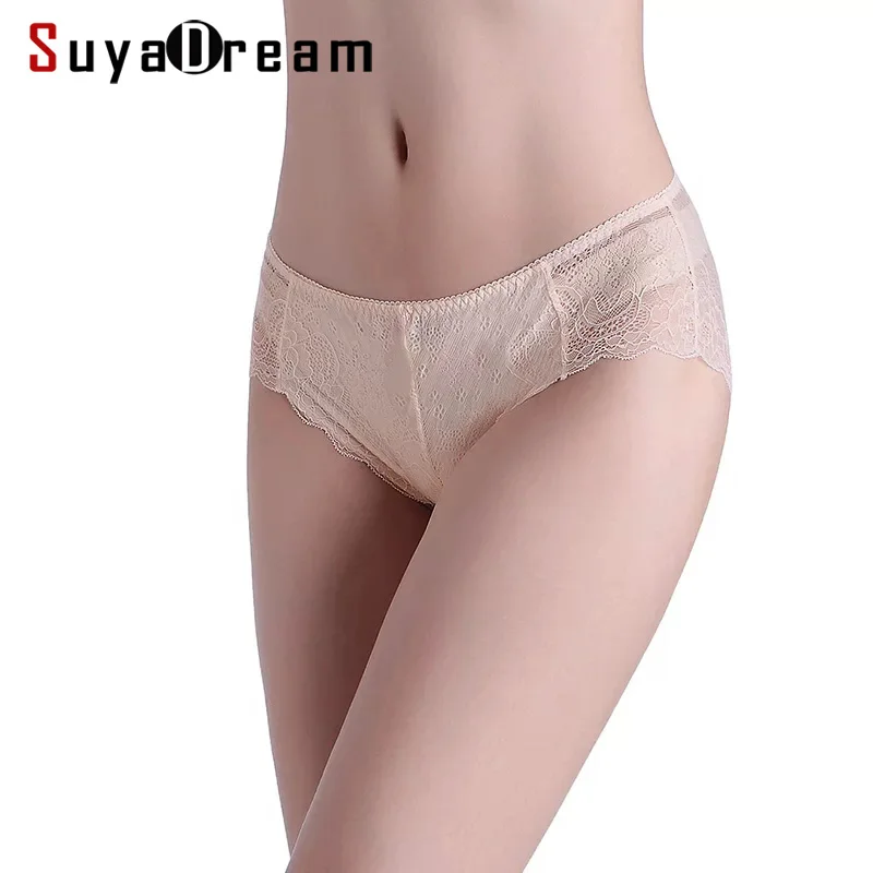 SuyaDream 2 шт./лот женские кружевные трусики 100% натуральный шелк сексуальное нижнее