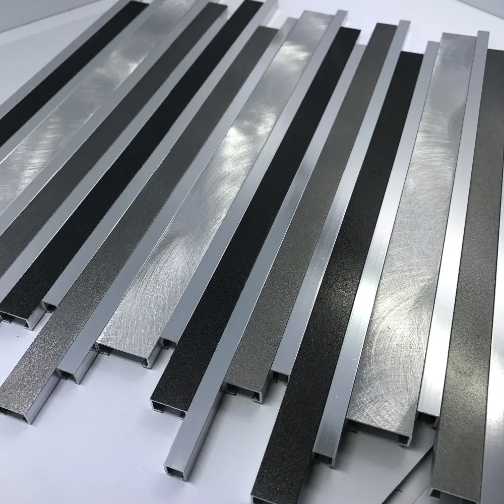 

Modern American Style Brushed Aluminium Profile Long Strip Mosaic Wall Tile, Kitchen backsplash Fireplace Wall Brick