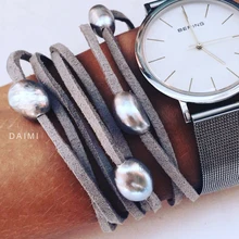 DMCBFP106 9-10 мм БАРОККО жемчужный кожаный браслет, жемчужный браслет, повседневный стиль Летний пляж ювелирные изделия, DIY может быть длинным