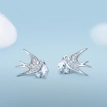 Новые серебряные серьги в виде ласточки, ручная работа, Pave CZ Циркон, маленькая птица, кристалл, серьги-гвоздики для женщин, девушек, вечерние ювелирные изделия