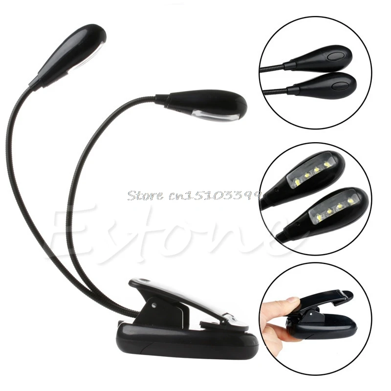 Clip on Ajustável Braço Dual 8 LED Suporte de Música de Piano Livro Lâmpada de Leitura de Luz # G205M # Melhor Qualidade