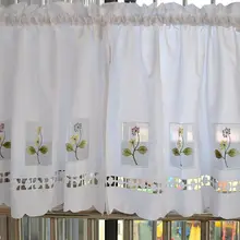 Деревенский цветок вышитые выгорания Короткая занавеска для кухни белого цвета