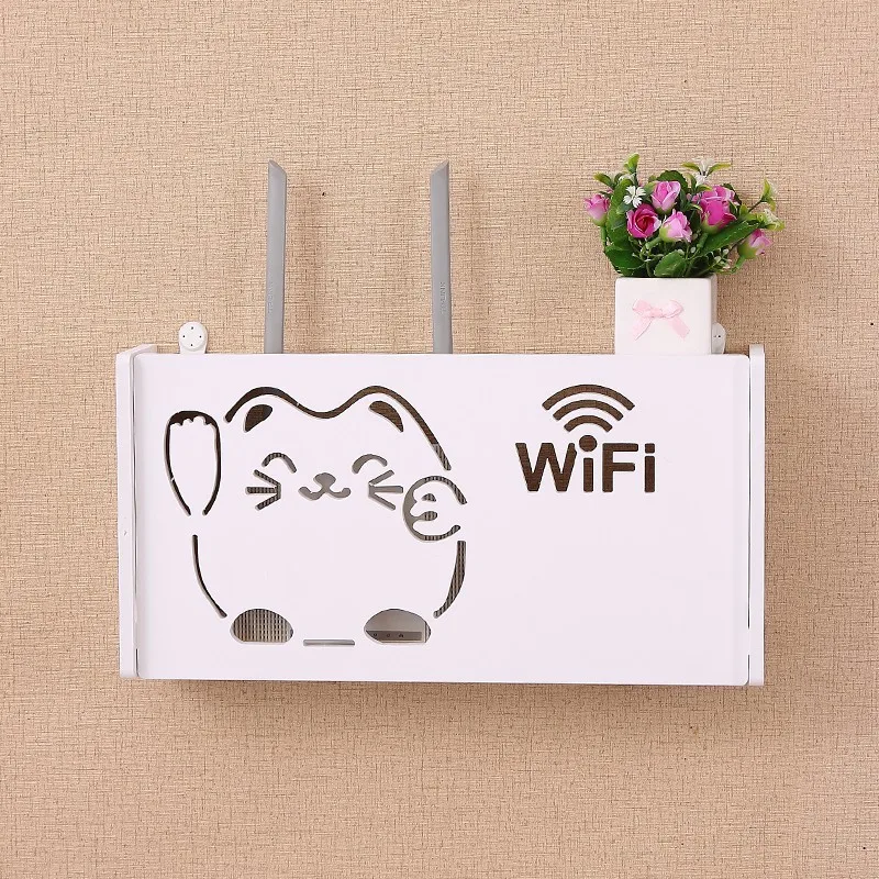 

1Pcs Wood Plastic Board Wireless Wifi Router Storage Box Wall Hangings Bracket Cable Storage Rack Home Decor Organizer Boxes