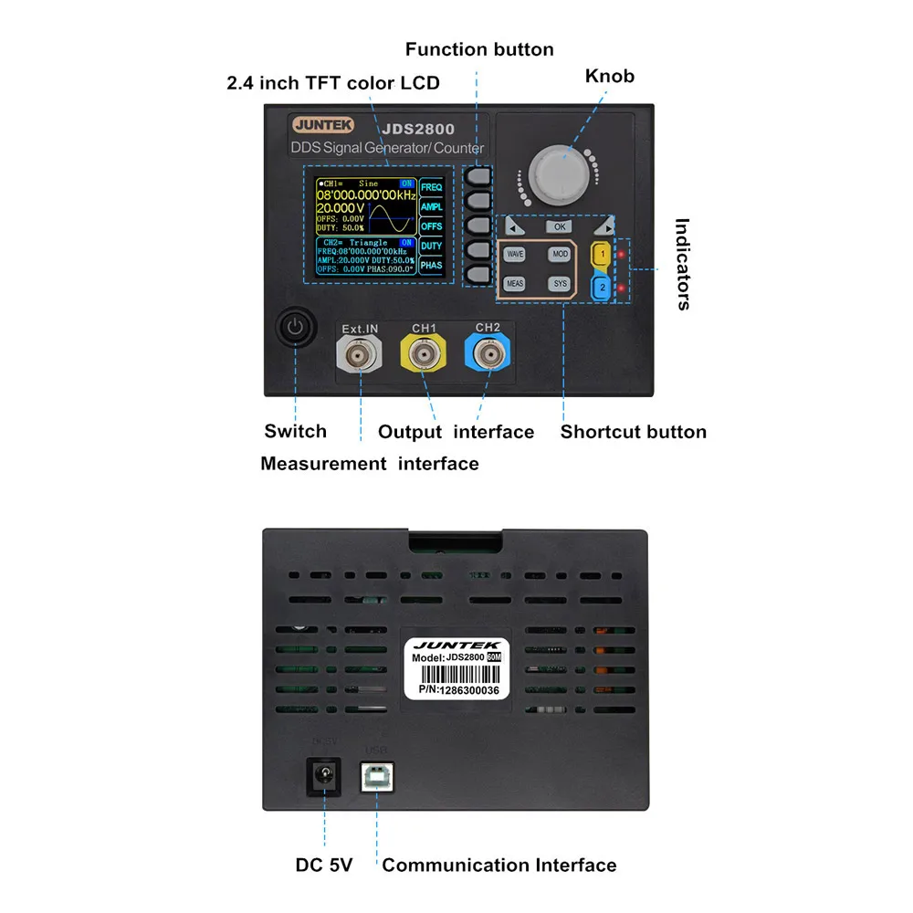 KKMOON JDS2800-60M генератор сигналов цифровой контроль двухканальный DDS функция частота генератора сигнала метр 60 МГц