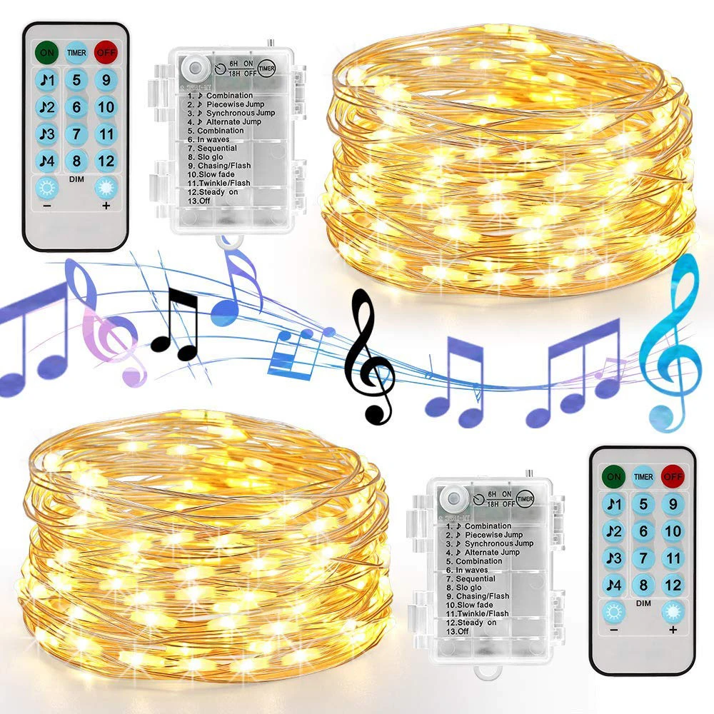 

Battery/USB Operated Sound Activated LED Music String Lights 5M 10M Silver Wire Garland Home Christmas Wedding Party Decoration