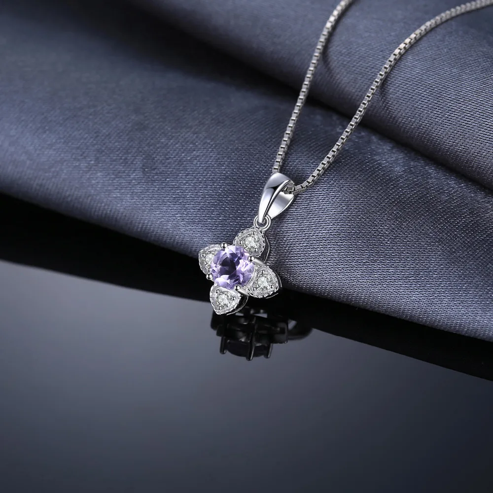 JewelryPalace 꽃 자수정 펜던트 목걸이 여성을위한 보라색 보석 파인 쥬얼리 체인없이