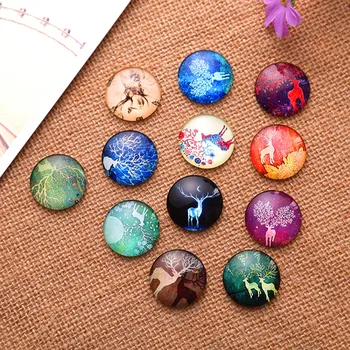 

100Pcs Mixed Round Elk Deer Christmas Animal Patterns Glass Cabochons Dome Seals DIY Crafts Jewelry Making Findngs 10mm