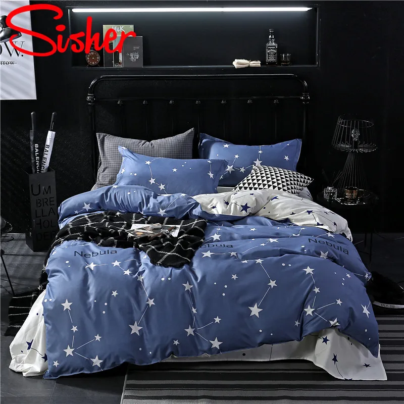 

Sisher Home Textile Blue Bedding Star Duvets Cover Set Printed Pillowcase And Duvet Covers Single Double Queen King