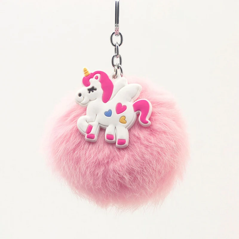 

Original High Quality Anime Horse Toy Cute Soft Unicorn Keychain Plush Toy Women Fluffy Fur Pom Pom Keyring Bag Hang Toy gift