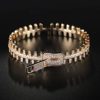 

MECHOSEN 3pc Luxury Gold Color Chain Ring Bangle Shiny AAA Zircon For Women's Party Wedding Holiday Party Jewelry Set Gift 2019