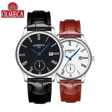 OLMECA Hot Selling Fashion Men&Women Watch Luxury Couple Wristwatches Waterproof Watches Leather Strap Watch Relogio Masculino hot couple lover s watches unique hollowed out triangular dial fashion watch women men fashion dress watch relogio masculino