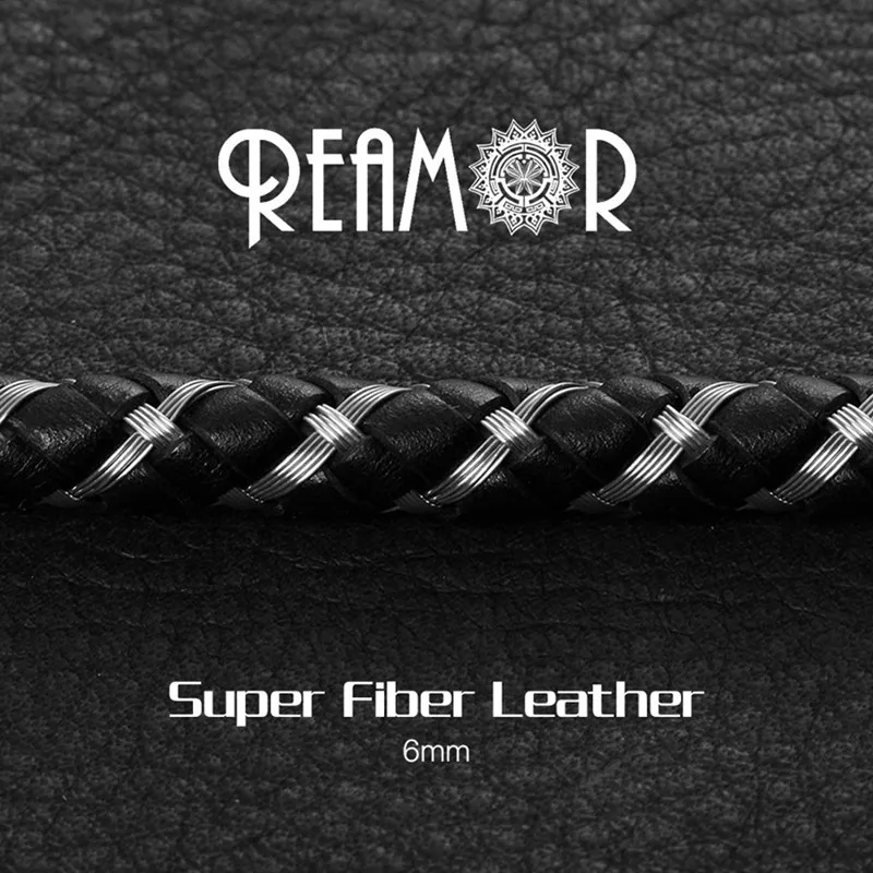 REAMOR 1 м черный супер волоконный кожаный шнур 6 мм стальной провод плетеный кожаный шнур для браслета фурнитура для изготовления ювелирных изделий своими руками - Цвет: PSB034