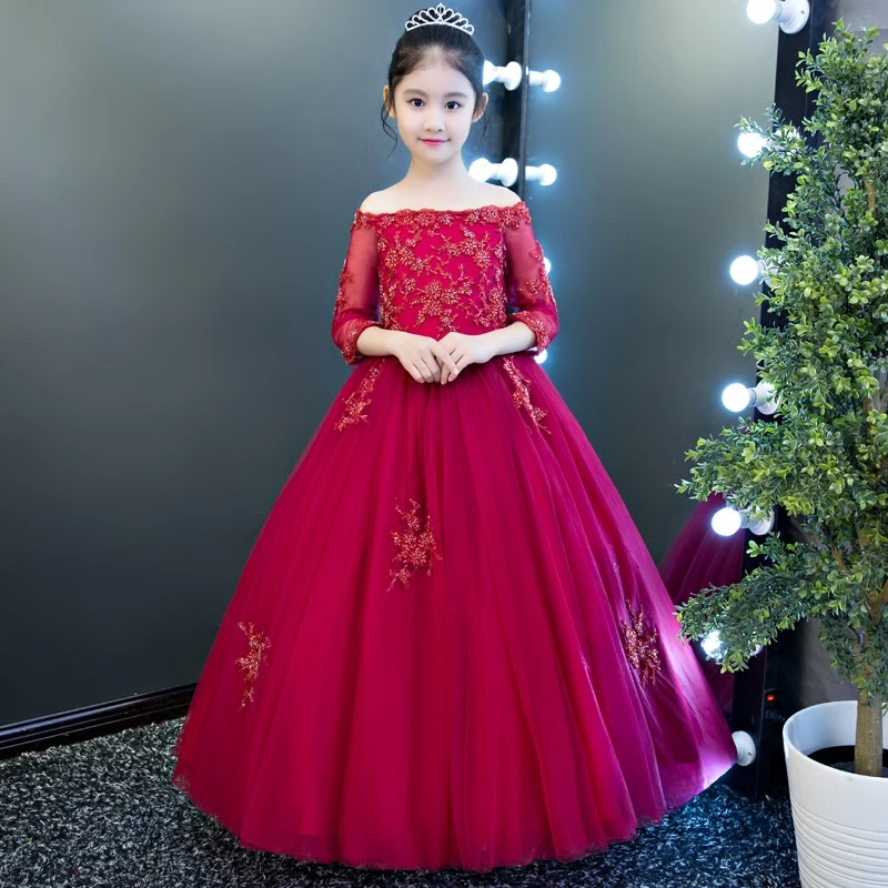 Осень г. Новинка зимы элегантные роскошные дети Обувь для девочек бальное платье на день рождения Свадебная вечеринка длинные Сетчатое платье Детская Модель Показать платье