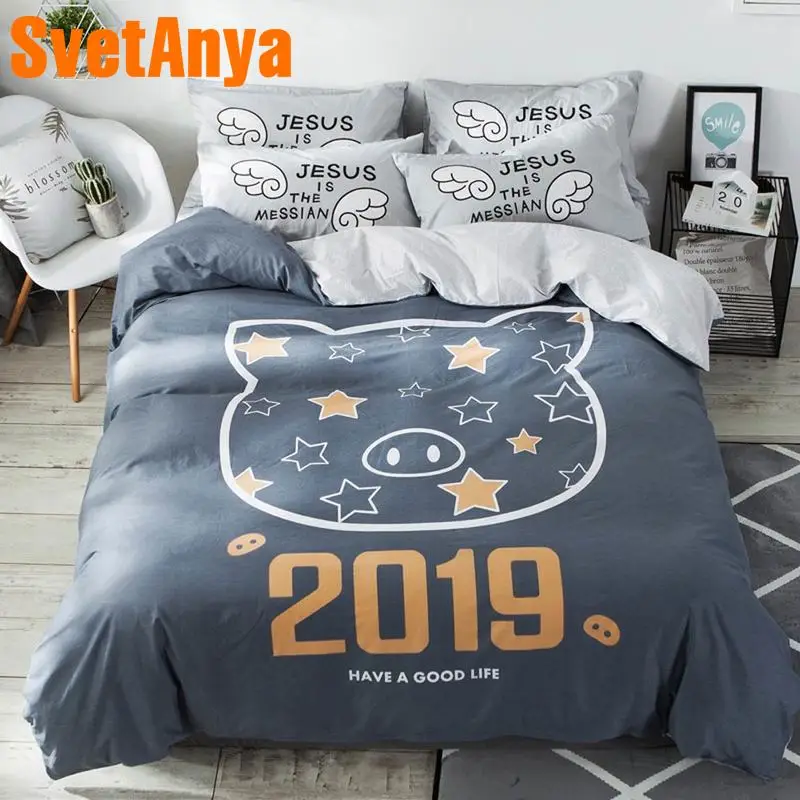 

Svetanya 2019 Pig Bedlinen 100 Cotton sheet pillowcase Duvet Cover Bedding Set Cartoon Kids Home Textile