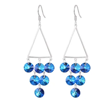 

Fashion Jewelry Blue Swarovski Element Crystal Earring Drops Triangle Earring Geometric For Women Dangle Earrings Ladies