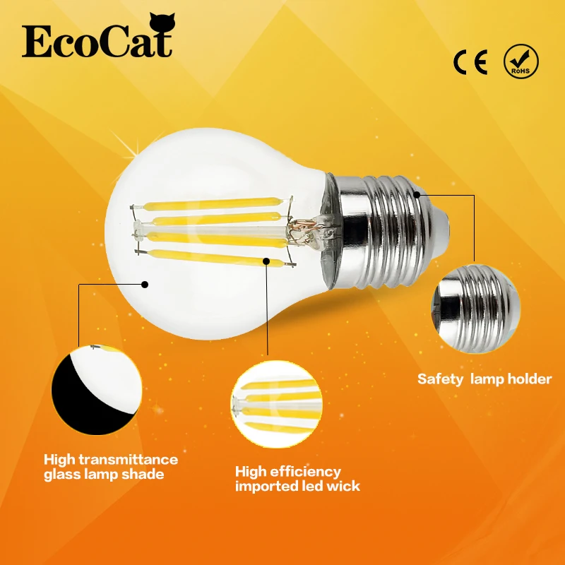 Светодиодный светильник E27, светодиодный G45, переменный ток 220 В, 240 в, E14, винтажный теплый белый 2 Вт, 4 Вт, 6 Вт, лампа Эдисона, декоративная лампа, светодиодный специальный декоративный светильник