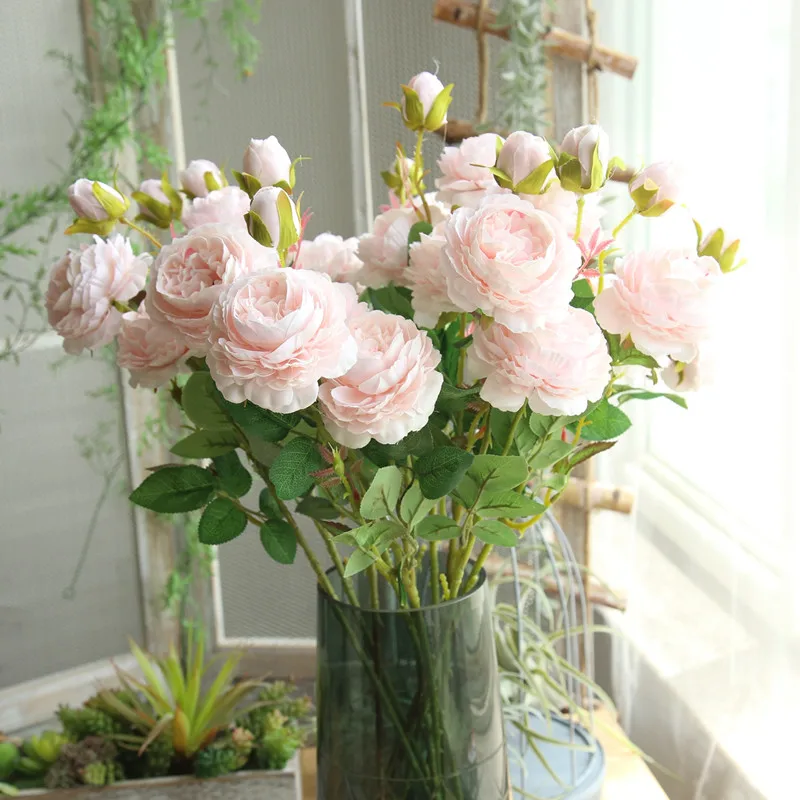 

3 Heads Rose branch Artificial Flower Silk Flower Rose for Wedding Desk Decor Home Party Decoration Fake Flower Fall Decoration